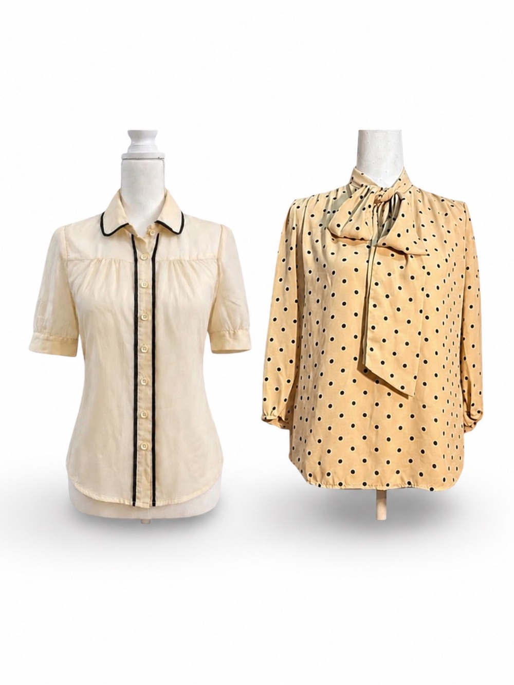 Vintage Vibe Blouse Lot Size XS/S | 7th Avenue Polka Dot & Inbm Cream/Black Trim